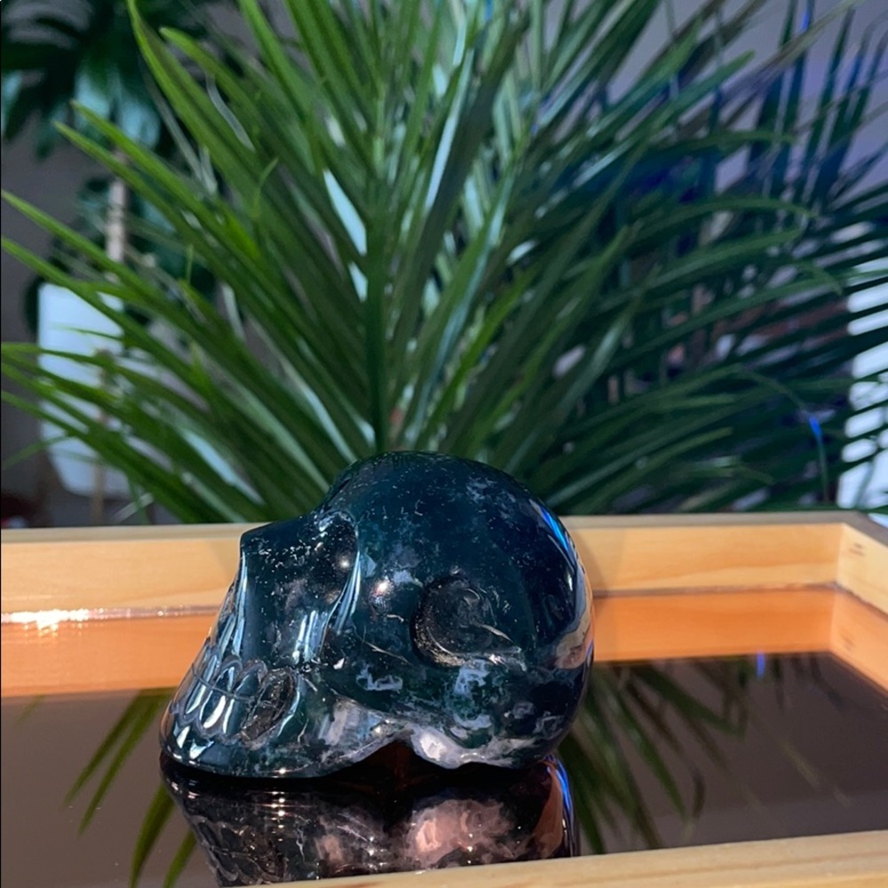 Green Moss Agate Skull Gemstone